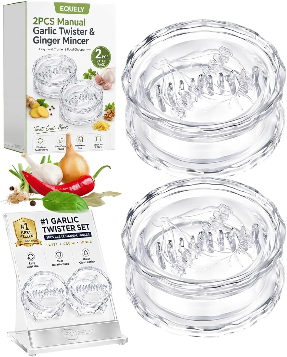 Manual Garlic Press - 2 Pezzi Tritatutto Manuale Trasparente per