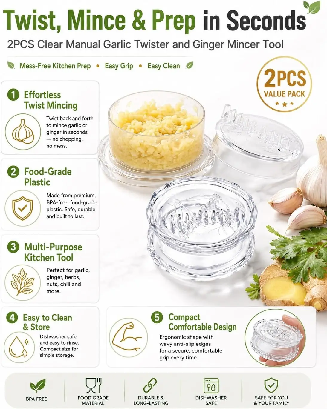 2 Pezzi Tritatutto Manuale Tra - Manual Garlic Press recensione e prezzo
